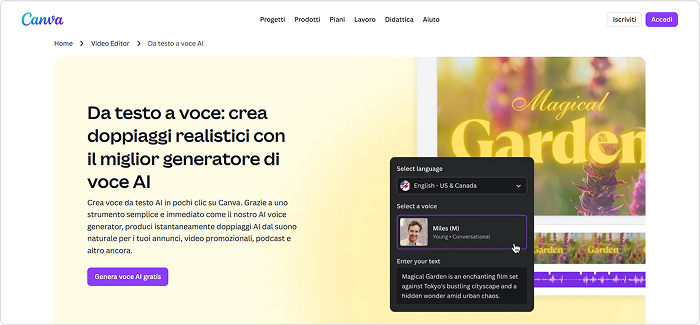 Creare una voce AI con Canva