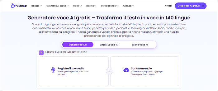 Creare una voce AI con Vidnoz