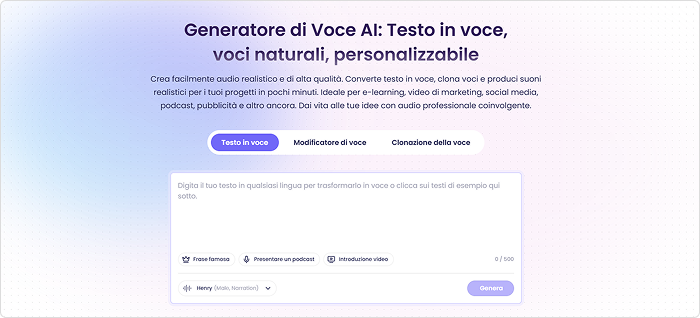 Creare una voce AI con Designs.ai