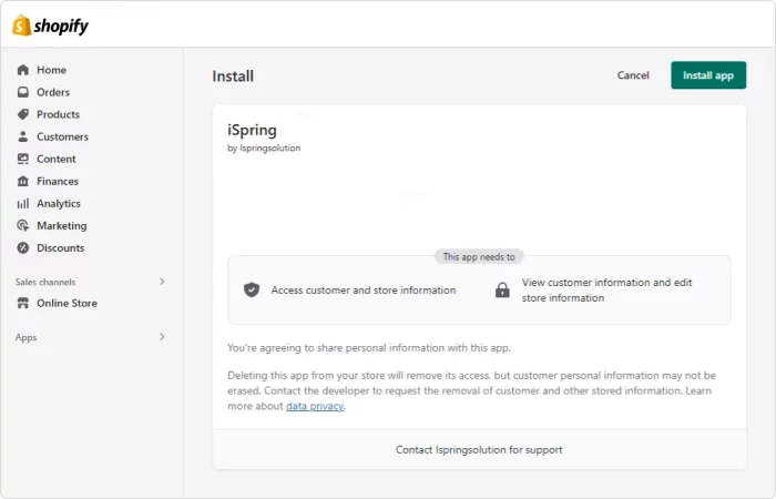 Vendita corsi online con iSpring Learn LMS + Shopify