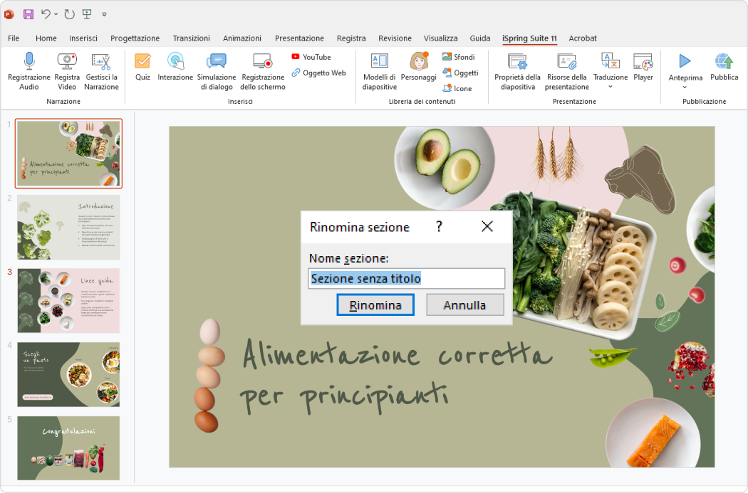 Indice della presentazione: dare un titolo alle sezioni su PowerPoint