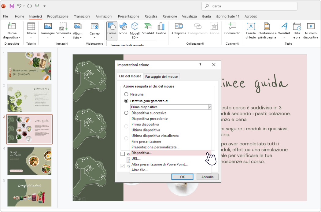 Indice della presentazione: collegamento ipertestuale a una diapositiva in PowerPoint