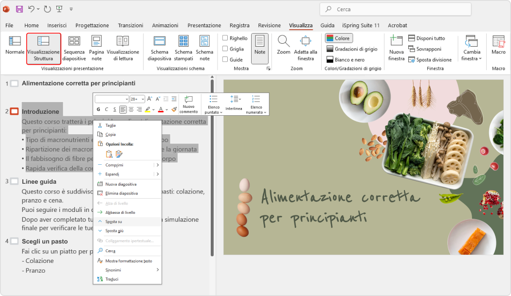 Indice della presentazione: promuovere o retrocedere su PowerPoint