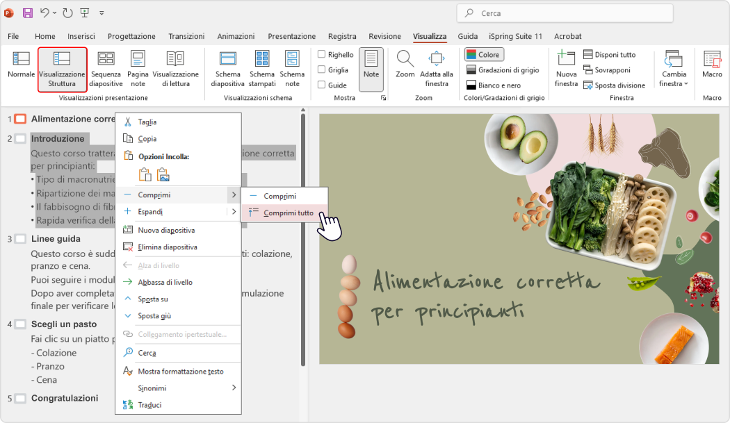 Indice della presentazione: comprimi tutto su PowerPoint