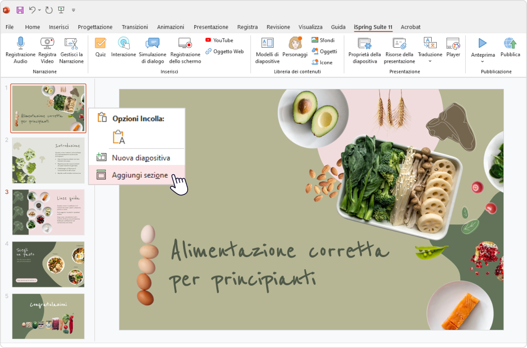 Indice della presentazione: aggiungere una sezione su PowerPoint