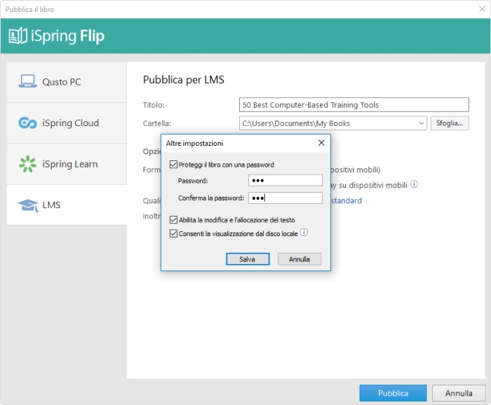 Impostare una password Come importare uno SCORM: impostare una password