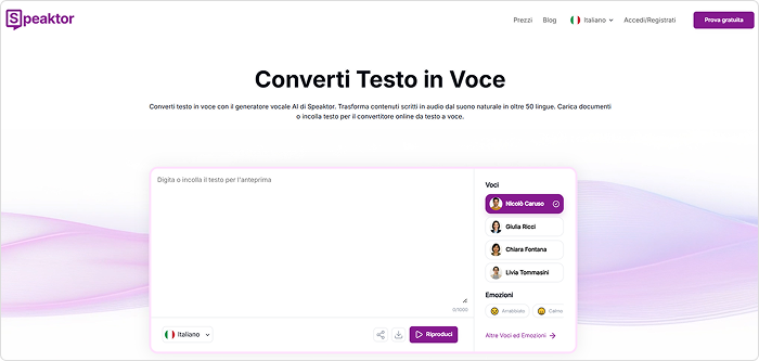 Speaktor Sintesi da testo a voce realistica con Speaktor