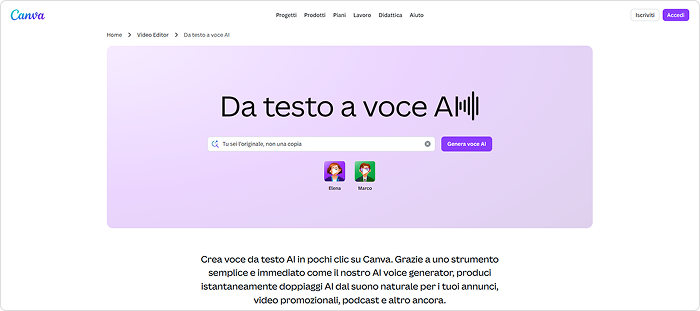 Canva AI Voices Sintesi da testo a voce realistica con Canva AI Voices