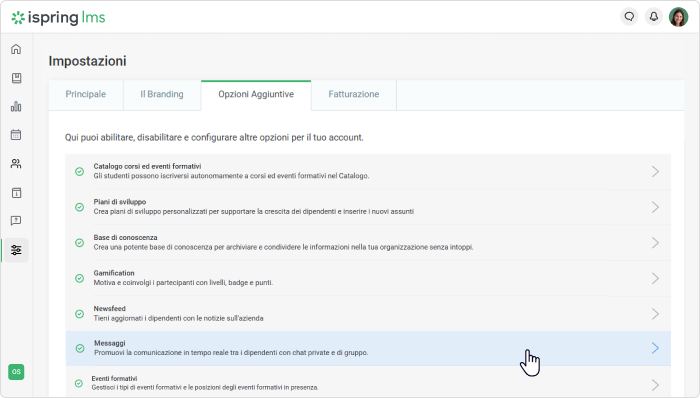 Abilitare i messaggi Comunicazione aziendale: abilitare i messaggi